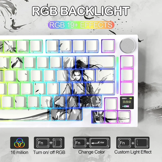 Alt view image 6 of 7 - ATTACK SHARK X820 Ultra 75% Wireless Mechanical Gaming Keyboard, Smart TFT Display & Metal Knob, Hot-Swappable Shark Switch, Gasket Mount, Tri-Mode 2.4G/Bluetooth/USB-C, RGB, 4000mAh Battery