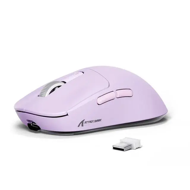 Main image of ATTACK SHARK X3 Lightweight Tri-Mode Wireless Gaming Mouse, 2.4G Bluetooth USB-C Wired, PAW3395 Sensor, 26K DPI, Kailh GM8.0 Switch, 5 Programmable Buttons for PC & Mac White Purple
