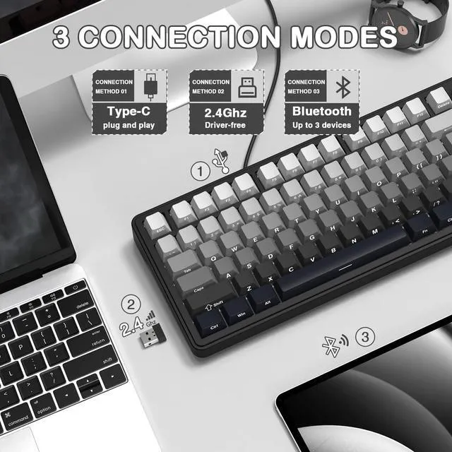 Alt view image 3 of 7 - ATTACK SHARK X85 75% Wireless Mechanical Gaming Keyboard, 81-Key TKL, Triple Mode, Gasket Mount, Hot-Swappable, CNC Knob, RGB, PBT Keycaps, 5000mAh
