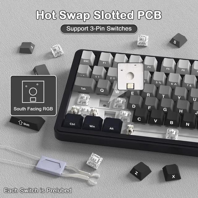 Alt view image 5 of 7 - ATTACK SHARK X85 75% Wireless Mechanical Gaming Keyboard, 81-Key TKL, Triple Mode, Gasket Mount, Hot-Swappable, CNC Knob, RGB, PBT Keycaps, 5000mAh