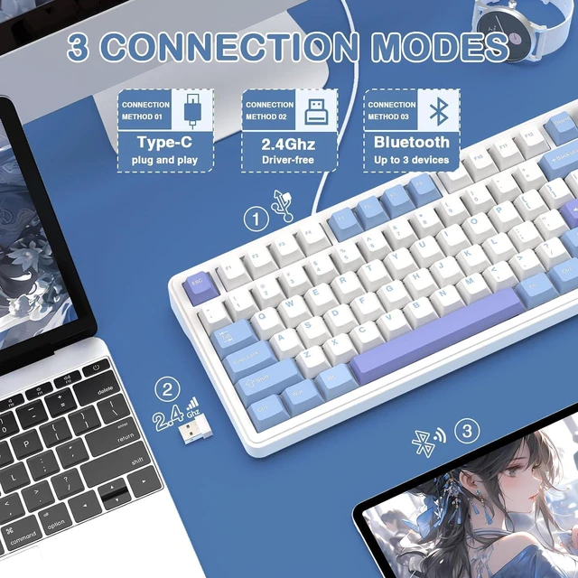 Alt view image 3 of 7 - ATTACK SHARK X85 75% Wireless Mechanical Gaming Keyboard, 81-Key TKL, Triple Mode, Gasket Mount, Hot-Swappable, CNC Knob, RGB, PBT Keycaps, 5000mAh White