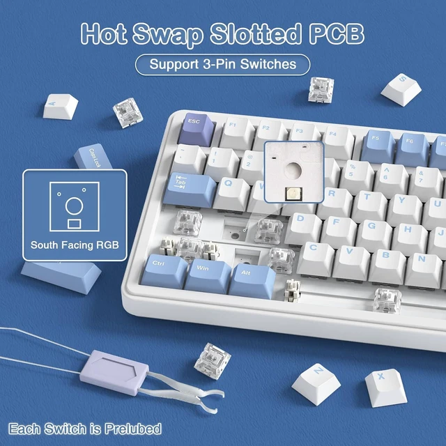 Alt view image 5 of 7 - ATTACK SHARK X85 75% Wireless Mechanical Gaming Keyboard, 81-Key TKL, Triple Mode, Gasket Mount, Hot-Swappable, CNC Knob, RGB, PBT Keycaps, 5000mAh White
