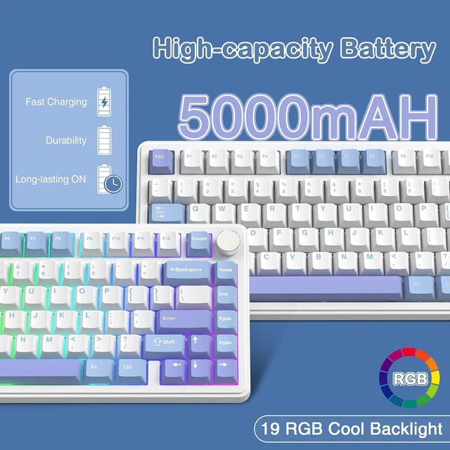 Alt view image 7 of 7 - ATTACK SHARK X85 75% Wireless Mechanical Gaming Keyboard, 81-Key TKL, Triple Mode, Gasket Mount, Hot-Swappable, CNC Knob, RGB, PBT Keycaps, 5000mAh White