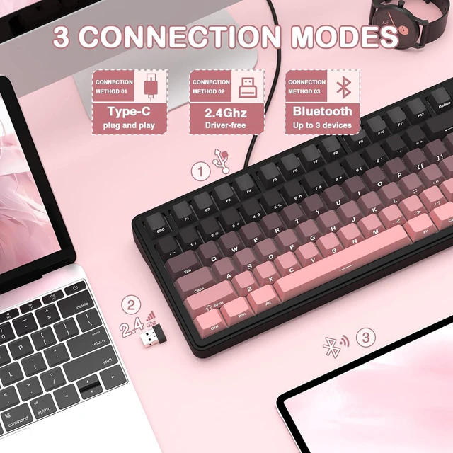 Alt view image 3 of 7 - ATTACK SHARK X85 75% Wireless Mechanical Gaming Keyboard, 81-Key TKL, Triple Mode, Gasket Mount, Hot-Swappable, CNC Knob, RGB, PBT Keycaps, 5000mAh Pink