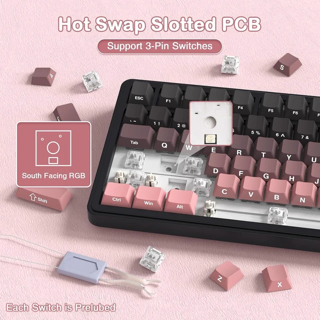 Alt view image 5 of 7 - ATTACK SHARK X85 75% Wireless Mechanical Gaming Keyboard, 81-Key TKL, Triple Mode, Gasket Mount, Hot-Swappable, CNC Knob, RGB, PBT Keycaps, 5000mAh Pink