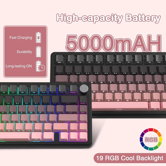 Alt view image 7 of 7 - ATTACK SHARK X85 75% Wireless Mechanical Gaming Keyboard, 81-Key TKL, Triple Mode, Gasket Mount, Hot-Swappable, CNC Knob, RGB, PBT Keycaps, 5000mAh Pink