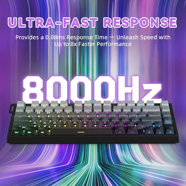 Alt view image 4 of 7 - ATTACK SHARK R82HE 75% Wired Hall Effect Gaming Keyboard, 8K Polling, 0.005mm Rapid Trigger, 0.08ms Latency, Adjustable Actuation, 80-Key Magnetic Switch Keyboard, RGB, NKRO Black Gradient