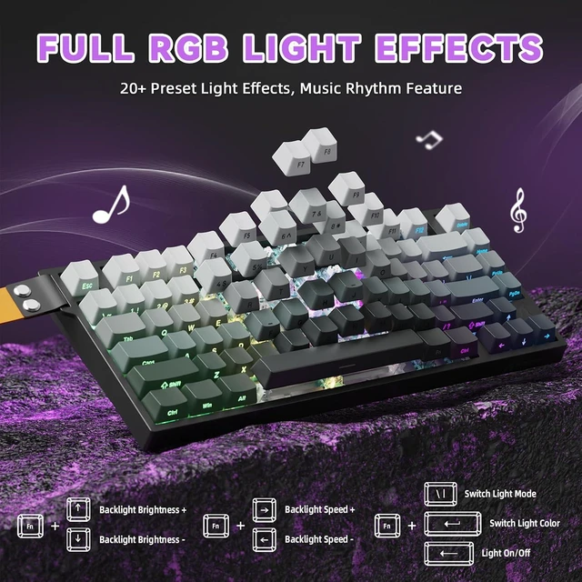 Alt view image 6 of 7 - ATTACK SHARK R82HE 75% Wired Hall Effect Gaming Keyboard, 8K Polling, 0.005mm Rapid Trigger, 0.08ms Latency, Adjustable Actuation, 80-Key Magnetic Switch Keyboard, RGB, NKRO Black Gradient