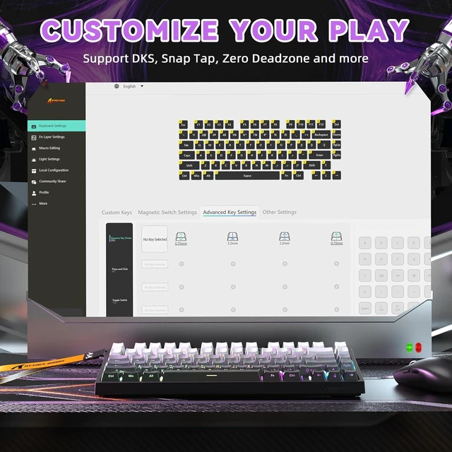 Alt view image 7 of 7 - ATTACK SHARK R82HE 75% Wired Hall Effect Gaming Keyboard, 8K Polling, 0.005mm Rapid Trigger, 0.08ms Latency, Adjustable Actuation, 80-Key Magnetic Switch Keyboard, RGB, NKRO Black Gradient