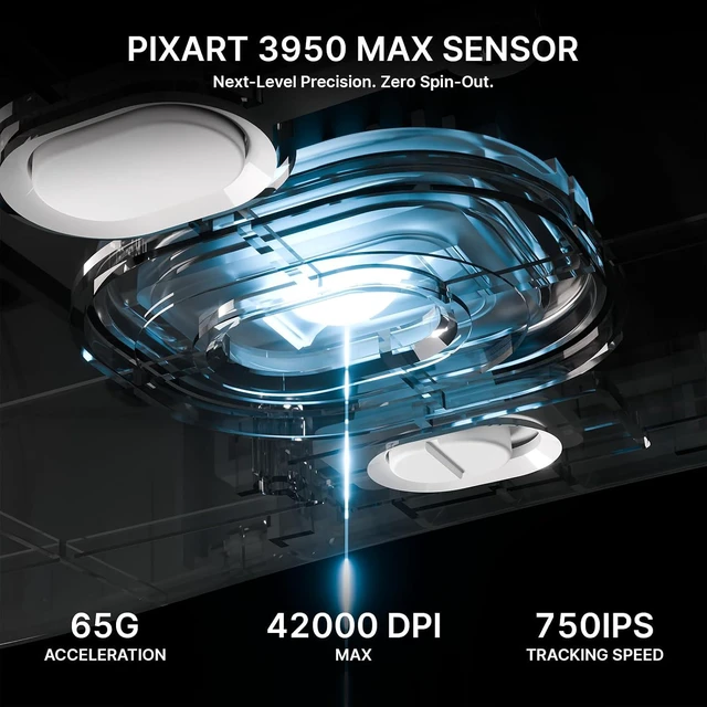 Alt view image 7 of 7 - ATTACK SHARK V8 Gaming Mouse, 42K DPI PAW3950MAX, 8K Polling Rate, 59g Lightweight, Tri-Mode Wireless, 400H Battery