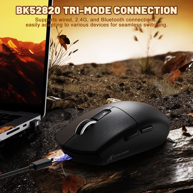 Alt view image 2 of 7 - ATTACK SHARK G3 59g Lightweight Gaming Mouse, PAW3311 25K DPI, Tri-Mode Wireless, 1000Hz Polling Rate, BK52820 Chip, 500mAh Battery