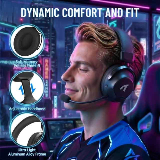 Alt view image 3 of 7 - ATTACK SHARK L50 Pro Gaming Headset, Wireless Headphones with 53mm Bio-Cellulose Drivers, 7.1 Surround Sound, 2.4GHz Low-Latency, Bluetooth & 3.5mm Wired, AI Noise-Canceling Mic, 1100mAh Battery