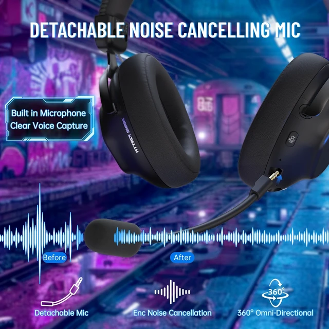 Alt view image 4 of 7 - ATTACK SHARK L50 Pro Gaming Headset, Wireless Headphones with 53mm Bio-Cellulose Drivers, 7.1 Surround Sound, 2.4GHz Low-Latency, Bluetooth & 3.5mm Wired, AI Noise-Canceling Mic, 1100mAh Battery