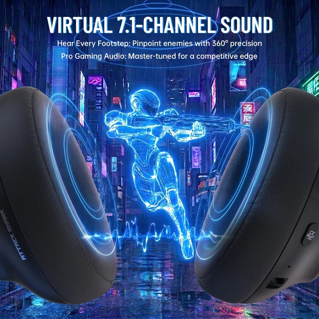 Alt view image 5 of 7 - ATTACK SHARK L50 Pro Gaming Headset, Wireless Headphones with 53mm Bio-Cellulose Drivers, 7.1 Surround Sound, 2.4GHz Low-Latency, Bluetooth & 3.5mm Wired, AI Noise-Canceling Mic, 1100mAh Battery