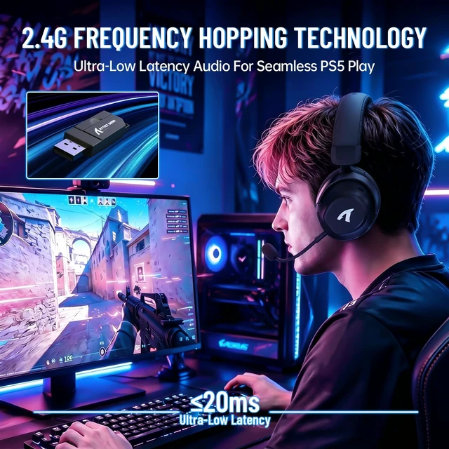 Alt view image 7 of 7 - ATTACK SHARK L50 Pro Gaming Headset, Wireless Headphones with 53mm Bio-Cellulose Drivers, 7.1 Surround Sound, 2.4GHz Low-Latency, Bluetooth & 3.5mm Wired, AI Noise-Canceling Mic, 1100mAh Battery