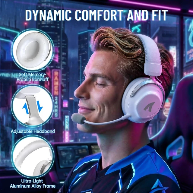 Alt view image 3 of 7 - ATTACK SHARK L50 Pro Gaming Headset, Wireless Headphones with 53mm Bio-Cellulose Drivers, 7.1 Surround Sound, 2.4GHz Low-Latency, Bluetooth & 3.5mm Wired, AI Noise-Canceling Mic, 1100mAh Battery White