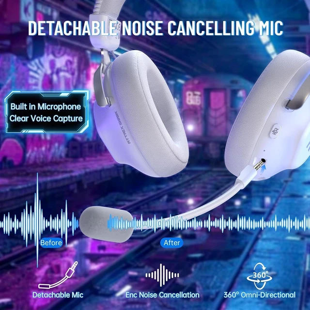 Alt view image 4 of 7 - ATTACK SHARK L50 Pro Gaming Headset, Wireless Headphones with 53mm Bio-Cellulose Drivers, 7.1 Surround Sound, 2.4GHz Low-Latency, Bluetooth & 3.5mm Wired, AI Noise-Canceling Mic, 1100mAh Battery White