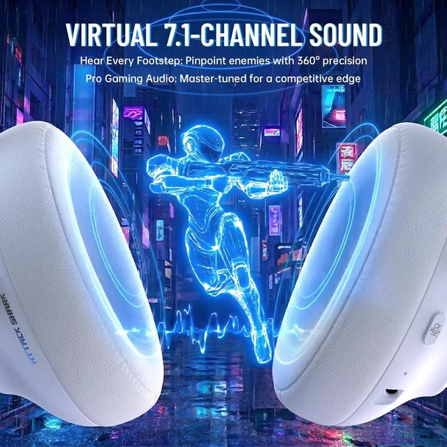 Alt view image 5 of 7 - ATTACK SHARK L50 Pro Gaming Headset, Wireless Headphones with 53mm Bio-Cellulose Drivers, 7.1 Surround Sound, 2.4GHz Low-Latency, Bluetooth & 3.5mm Wired, AI Noise-Canceling Mic, 1100mAh Battery White