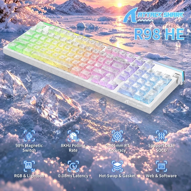 Alt view image 2 of 7 - ATTACK SHARK R98 HE 98% Gaming Keyboard, Hall Effect Magnetic Switches, 8K Polling, 0.005mm Rapid Trigger, RGB White