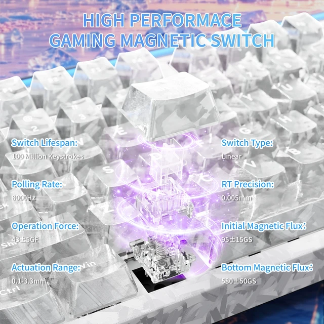Alt view image 5 of 7 - ATTACK SHARK R98 HE 98% Gaming Keyboard, Hall Effect Magnetic Switches, 8K Polling, 0.005mm Rapid Trigger, RGB White