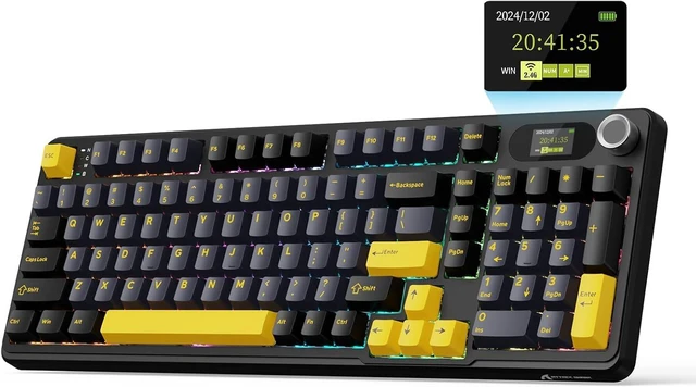 Main image of ATTACK SHARK X98 Pro Mechanical Gaming Keyboard, 80% Layout, 1.5" LED Screen & CNC Knob, Tri-Mode BT 5.0/2.4GHz/USB-C, Hot-Swappable Cream Switches, PBT Keycaps, RGB Backlit, Programmable Star Black