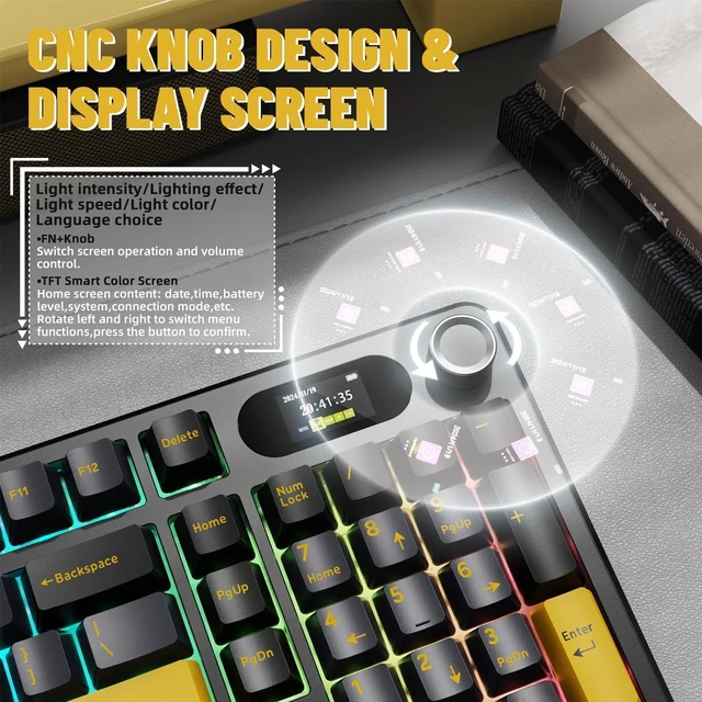 Alt view image 4 of 7 - ATTACK SHARK X98 Pro Mechanical Gaming Keyboard, 80% Layout, 1.5" LED Screen & CNC Knob, Tri-Mode BT 5.0/2.4GHz/USB-C, Hot-Swappable Cream Switches, PBT Keycaps, RGB Backlit, Programmable Star Black