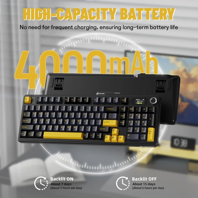 Alt view image 7 of 7 - ATTACK SHARK X98 Pro Mechanical Gaming Keyboard, 80% Layout, 1.5" LED Screen & CNC Knob, Tri-Mode BT 5.0/2.4GHz/USB-C, Hot-Swappable Cream Switches, PBT Keycaps, RGB Backlit, Programmable Star Black