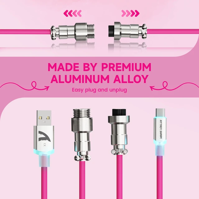 Alt view image 2 of 7 - ATTACK SHARK C01ULTRA Coiled USB-C Cable, Transparent Double TPU Sleeve, RGB Metal Aviator Connector, Type-C to USB-A for Mechanical Keyboard, Gaming & Devices White Berry Red
