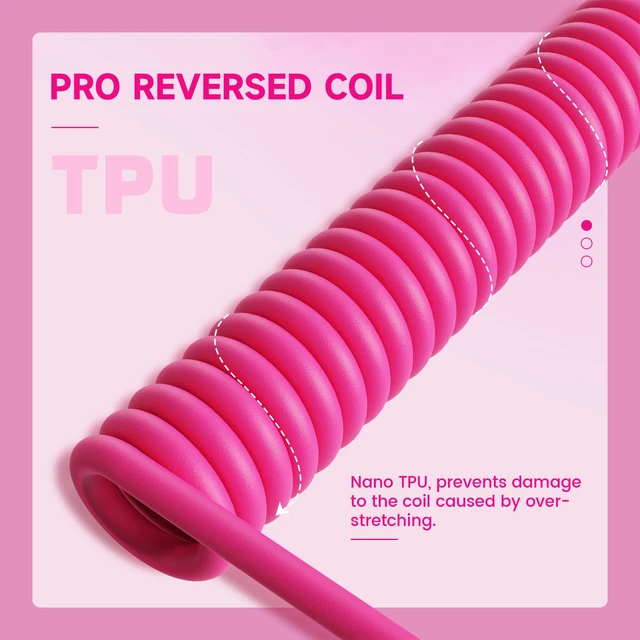Alt view image 3 of 7 - ATTACK SHARK C01ULTRA Coiled USB-C Cable, Transparent Double TPU Sleeve, RGB Metal Aviator Connector, Type-C to USB-A for Mechanical Keyboard, Gaming & Devices White Berry Red