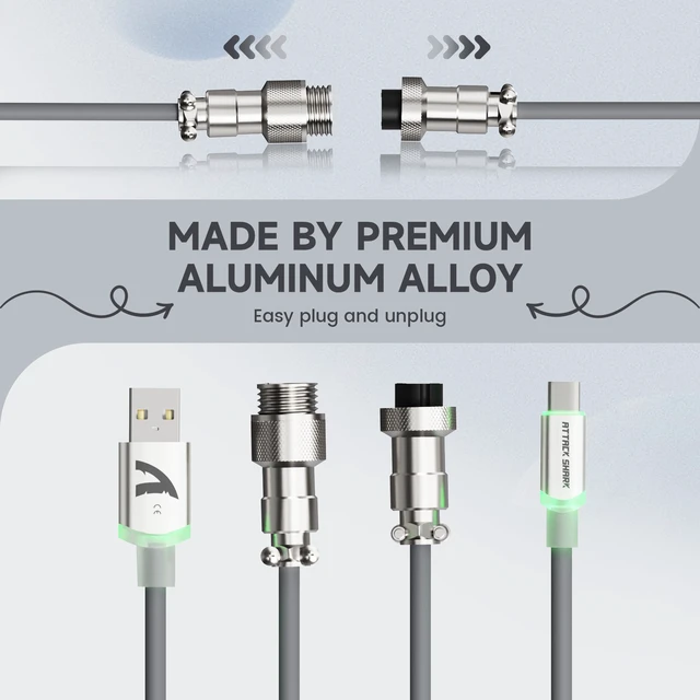 Alt view image 2 of 7 - ATTACK SHARK C01ULTRA Coiled USB-C Cable, Transparent Double TPU Sleeve, RGB Metal Aviator Connector, Type-C to USB-A for Mechanical Keyboard, Gaming & Devices White Gray