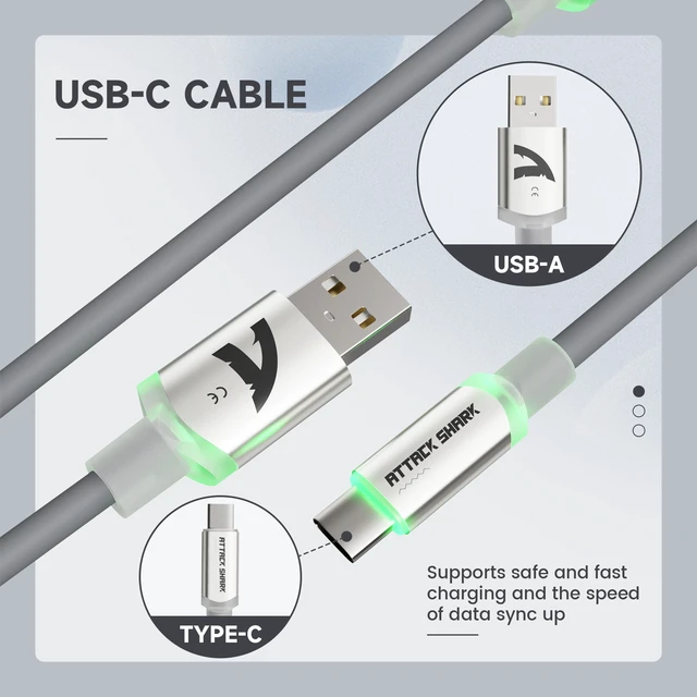 Alt view image 4 of 7 - ATTACK SHARK C01ULTRA Coiled USB-C Cable, Transparent Double TPU Sleeve, RGB Metal Aviator Connector, Type-C to USB-A for Mechanical Keyboard, Gaming & Devices White Gray