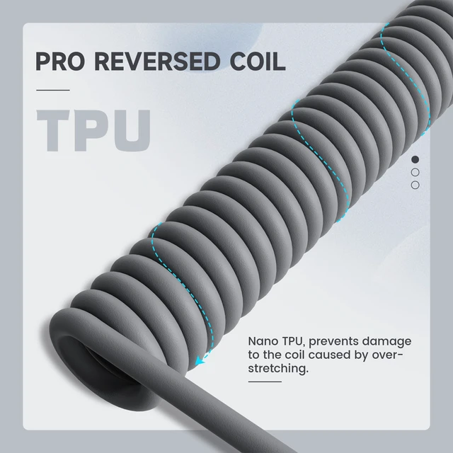 Alt view image 3 of 7 - ATTACK SHARK C01ULTRA Coiled USB-C Cable, Transparent Double TPU Sleeve, RGB Metal Aviator Connector, Type-C to USB-A for Mechanical Keyboard, Gaming & Devices White Gray