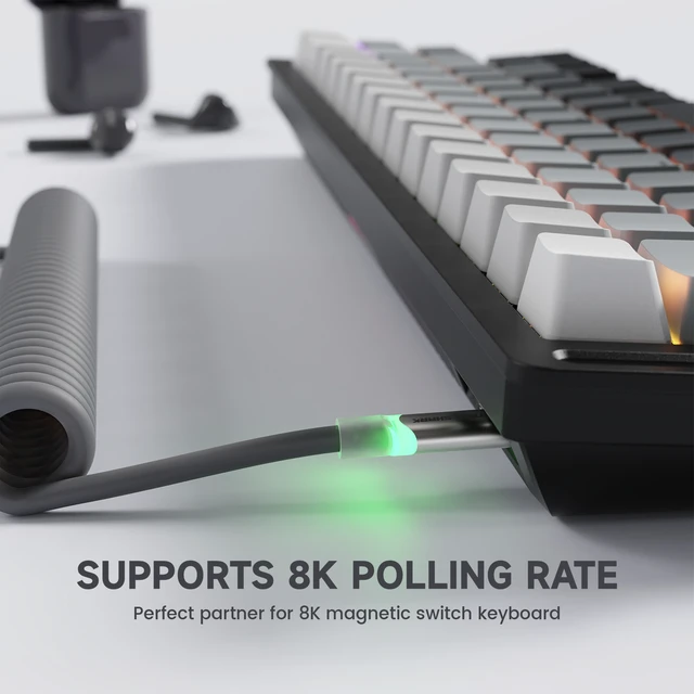 Alt view image 7 of 7 - ATTACK SHARK C01ULTRA Coiled USB-C Cable, Transparent Double TPU Sleeve, RGB Metal Aviator Connector, Type-C to USB-A for Mechanical Keyboard, Gaming & Devices White Gray