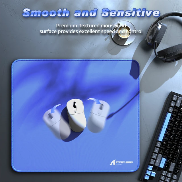 Alt view image 3 of 7 - ATTACK SHARK CM02 Gaming Mouse Pad, 17.72 x 15.75 x 0.16 in, High-Density Fiber Surface, Low Friction, 4mm Non-Slip Natural Rubber Base, Micro-Knit Stitched Edges Blue