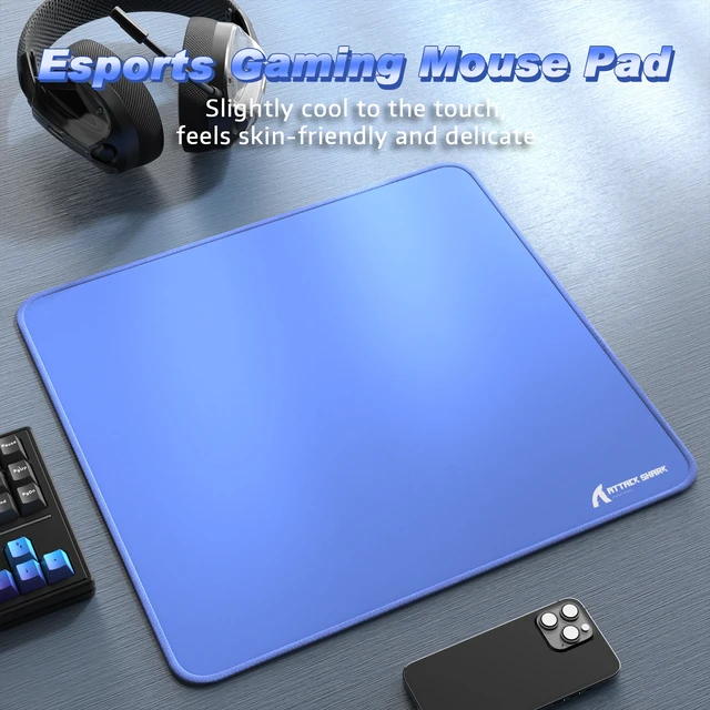 Alt view image 2 of 7 - ATTACK SHARK CM02 Gaming Mouse Pad, 17.72 x 15.75 x 0.16 in, High-Density Fiber Surface, Low Friction, 4mm Non-Slip Natural Rubber Base, Micro-Knit Stitched Edges Blue