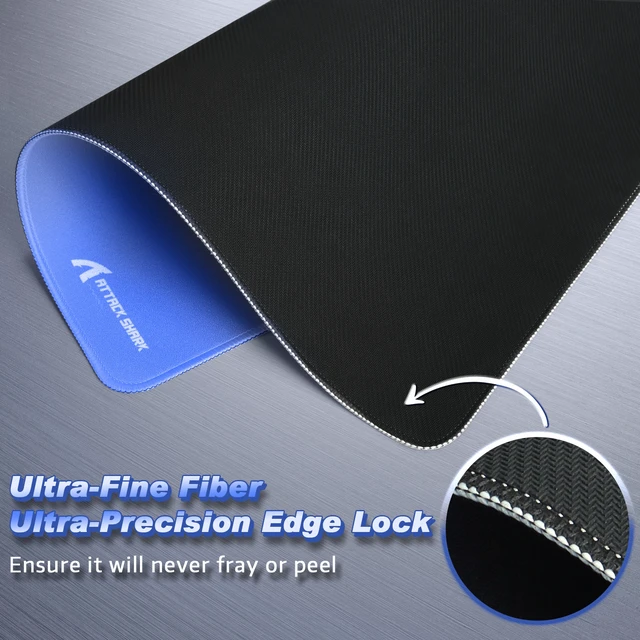 Alt view image 5 of 7 - ATTACK SHARK CM02 Gaming Mouse Pad, 17.72 x 15.75 x 0.16 in, High-Density Fiber Surface, Low Friction, 4mm Non-Slip Natural Rubber Base, Micro-Knit Stitched Edges Blue