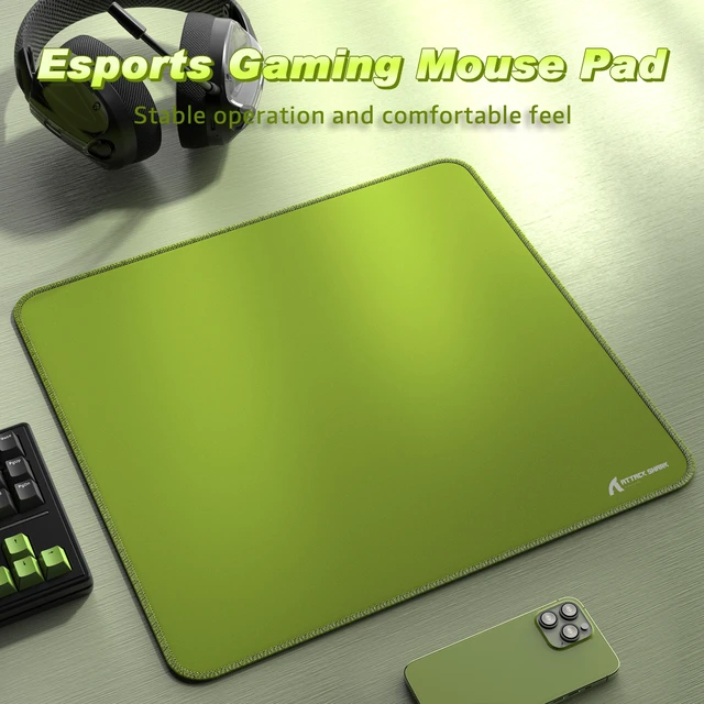Alt view image 2 of 7 - ATTACK SHARK CM02 Gaming Mouse Pad, 17.72 x 15.75 x 0.16 in, High-Density Fiber Surface, Low Friction, 4mm Non-Slip Natural Rubber Base, Micro-Knit Stitched Edges Green