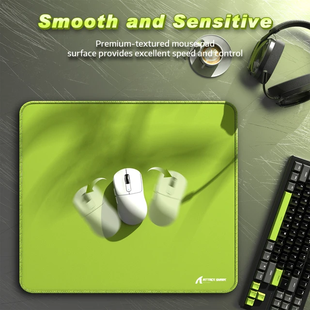 Alt view image 3 of 7 - ATTACK SHARK CM02 Gaming Mouse Pad, 17.72 x 15.75 x 0.16 in, High-Density Fiber Surface, Low Friction, 4mm Non-Slip Natural Rubber Base, Micro-Knit Stitched Edges Green