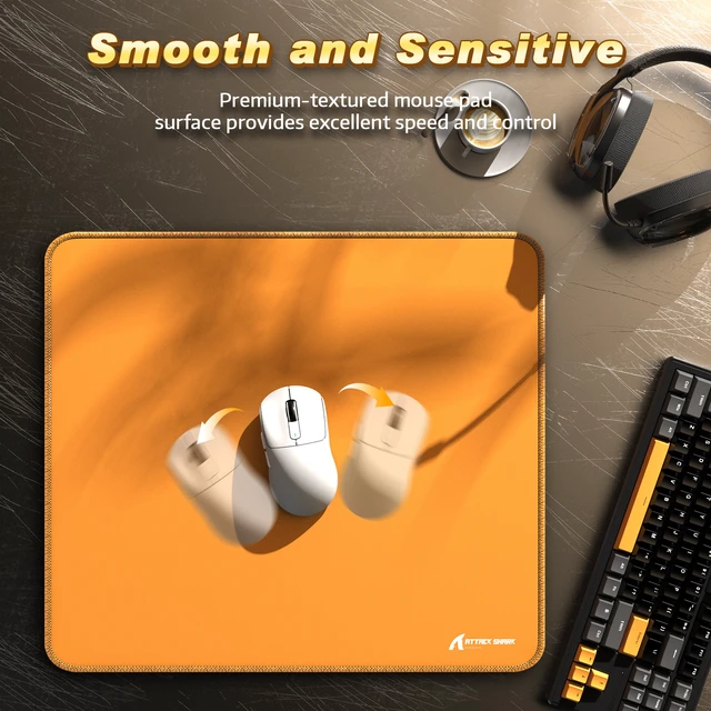 Alt view image 3 of 7 - ATTACK SHARK CM02 Gaming Mouse Pad, 17.72 x 15.75 x 0.16 in, High-Density Fiber Surface, Low Friction, 4mm Non-Slip Natural Rubber Base, Micro-Knit Stitched Edges Orange