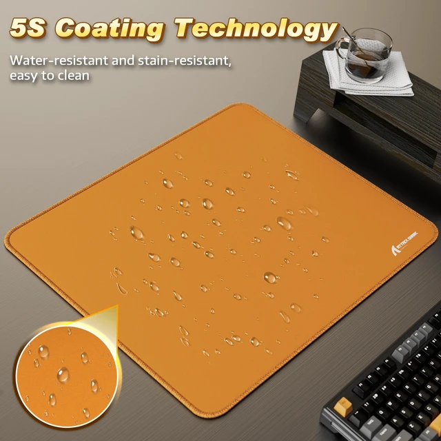 Alt view image 4 of 7 - ATTACK SHARK CM02 Gaming Mouse Pad, 17.72 x 15.75 x 0.16 in, High-Density Fiber Surface, Low Friction, 4mm Non-Slip Natural Rubber Base, Micro-Knit Stitched Edges Orange