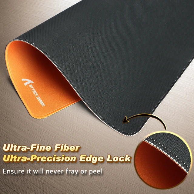 Alt view image 5 of 7 - ATTACK SHARK CM02 Gaming Mouse Pad, 17.72 x 15.75 x 0.16 in, High-Density Fiber Surface, Low Friction, 4mm Non-Slip Natural Rubber Base, Micro-Knit Stitched Edges Orange