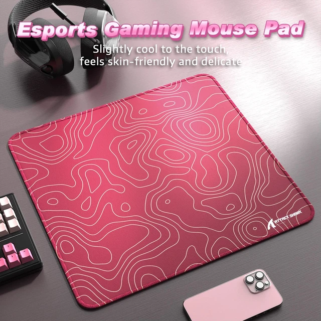 Alt view image 2 of 7 - ATTACK SHARK CM02 Gaming Mouse Pad, 17.72 x 15.75 x 0.16 in, High-Density Fiber Surface, Low Friction, 4mm Non-Slip Natural Rubber Base, Micro-Knit Stitched Edges Pink Contour