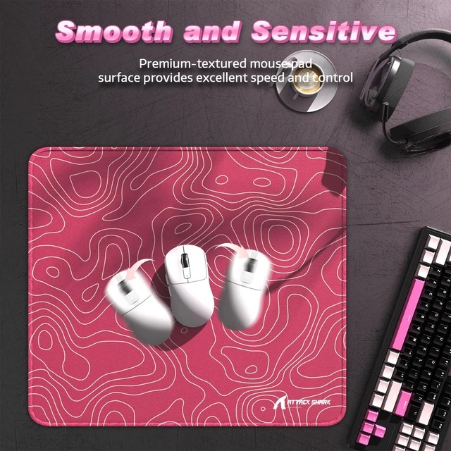 Alt view image 3 of 7 - ATTACK SHARK CM02 Gaming Mouse Pad, 17.72 x 15.75 x 0.16 in, High-Density Fiber Surface, Low Friction, 4mm Non-Slip Natural Rubber Base, Micro-Knit Stitched Edges Pink Contour
