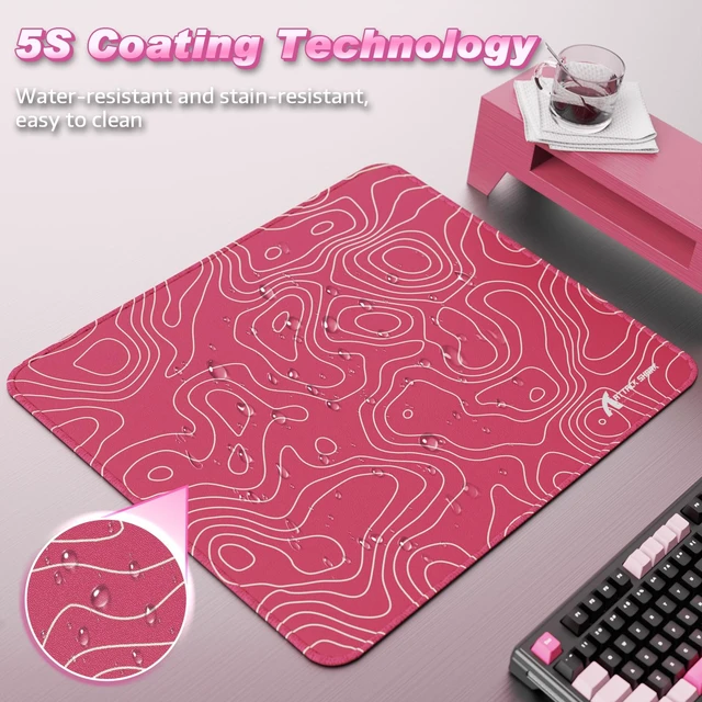 Alt view image 4 of 7 - ATTACK SHARK CM02 Gaming Mouse Pad, 17.72 x 15.75 x 0.16 in, High-Density Fiber Surface, Low Friction, 4mm Non-Slip Natural Rubber Base, Micro-Knit Stitched Edges Pink Contour