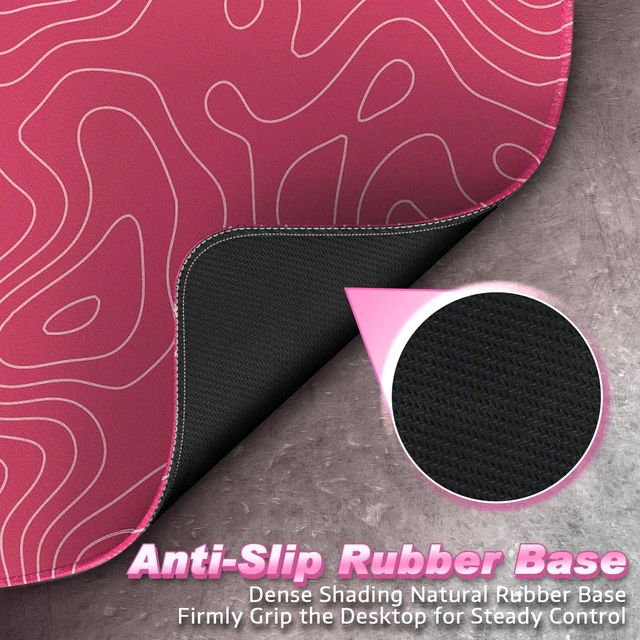 Alt view image 6 of 7 - ATTACK SHARK CM02 Gaming Mouse Pad, 17.72 x 15.75 x 0.16 in, High-Density Fiber Surface, Low Friction, 4mm Non-Slip Natural Rubber Base, Micro-Knit Stitched Edges Pink Contour