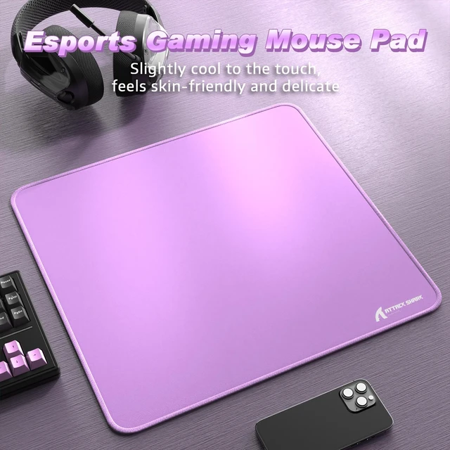 Alt view image 2 of 7 - ATTACK SHARK CM02 Gaming Mouse Pad, 17.72 x 15.75 x 0.16 in, High-Density Fiber Surface, Low Friction, 4mm Non-Slip Natural Rubber Base, Micro-Knit Stitched Edges Purple