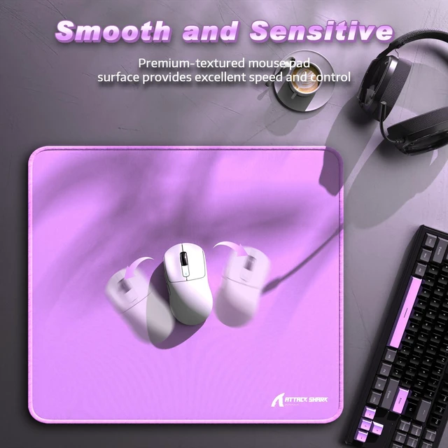 Alt view image 3 of 7 - ATTACK SHARK CM02 Gaming Mouse Pad, 17.72 x 15.75 x 0.16 in, High-Density Fiber Surface, Low Friction, 4mm Non-Slip Natural Rubber Base, Micro-Knit Stitched Edges Purple