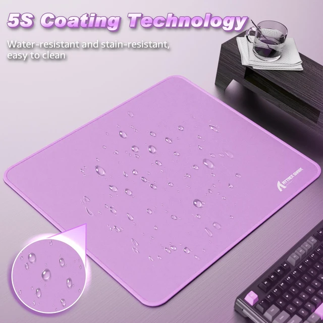 Alt view image 4 of 7 - ATTACK SHARK CM02 Gaming Mouse Pad, 17.72 x 15.75 x 0.16 in, High-Density Fiber Surface, Low Friction, 4mm Non-Slip Natural Rubber Base, Micro-Knit Stitched Edges Purple