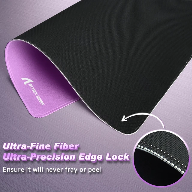 Alt view image 5 of 7 - ATTACK SHARK CM02 Gaming Mouse Pad, 17.72 x 15.75 x 0.16 in, High-Density Fiber Surface, Low Friction, 4mm Non-Slip Natural Rubber Base, Micro-Knit Stitched Edges Purple