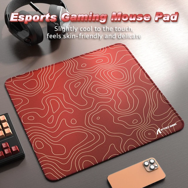 Alt view image 2 of 7 - ATTACK SHARK CM02 Gaming Mouse Pad, 17.72 x 15.75 x 0.16 in, High-Density Fiber Surface, Low Friction, 4mm Non-Slip Natural Rubber Base, Micro-Knit Stitched Edges Red Contour